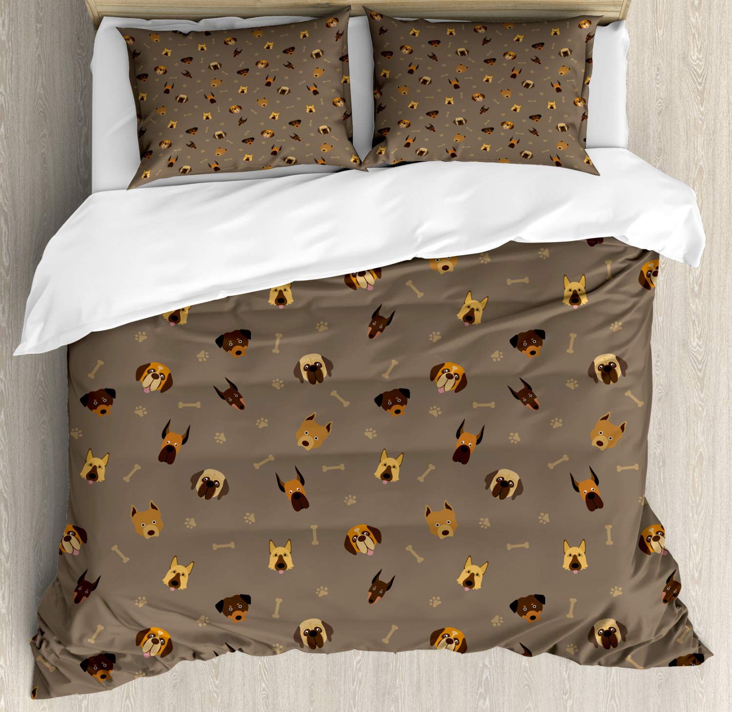 Ambesonne Dog Lover Duvet Cover Set - Queen Size 3 Piece Bedding with Paw Prints & Bones Pattern, Pale Mauve Taupe & Multicolor - Perfect for Pet Lovers' Bedroom Decor & Cozy Home Styling