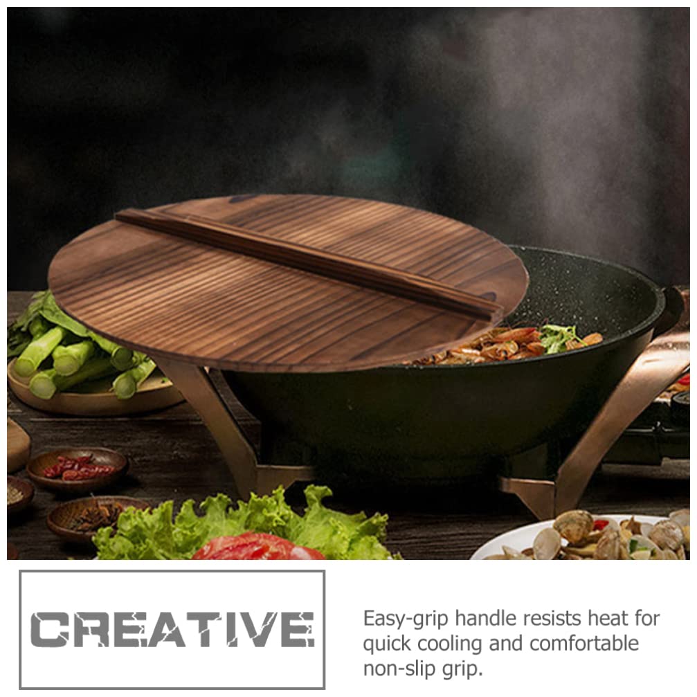 **Cabilock Wooden Wok Lid - Lightweight & Durable Bamboo Pot Cover for Cast Iron Wok, Skillet, or Griddle Pan - Healthy Cooking, Heat Resistant & Splatter-Free - Perfect for Stir-Fry, Steaming & Sauteing**