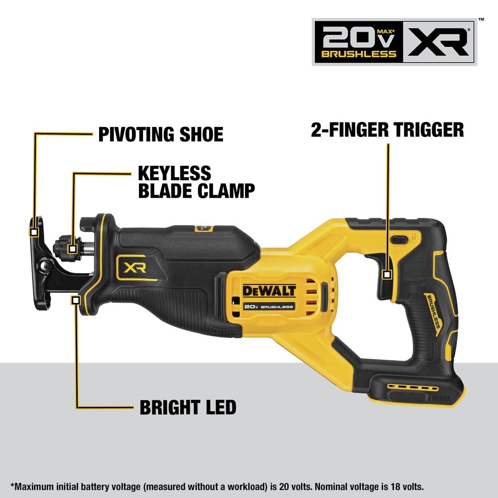 DEWALT 20V MAX* XR Cordless 4-Tool Combo Kit (DCK449E1P1) - Drill, Impact Driver, Circular Saw & Reciprocating Saw - Perfect for DIY Projects & Professional Construction Work