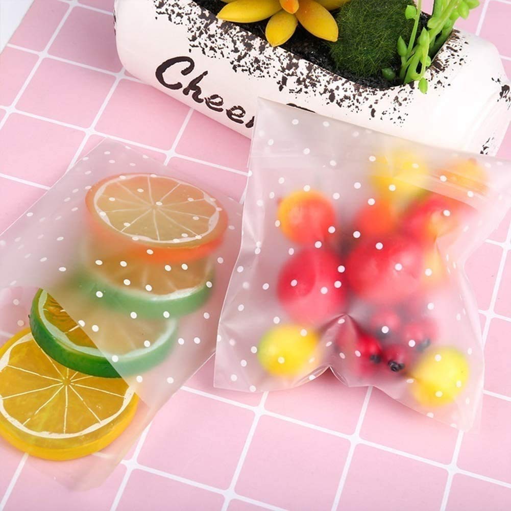 100PCS Self Adhesive Cookie Bags - Resealable Cellophane Treat Bags with White Polka Dots & Thank You Stickers - Perfect for Gift Giving, Party Favors, and Holiday Treat Packaging
