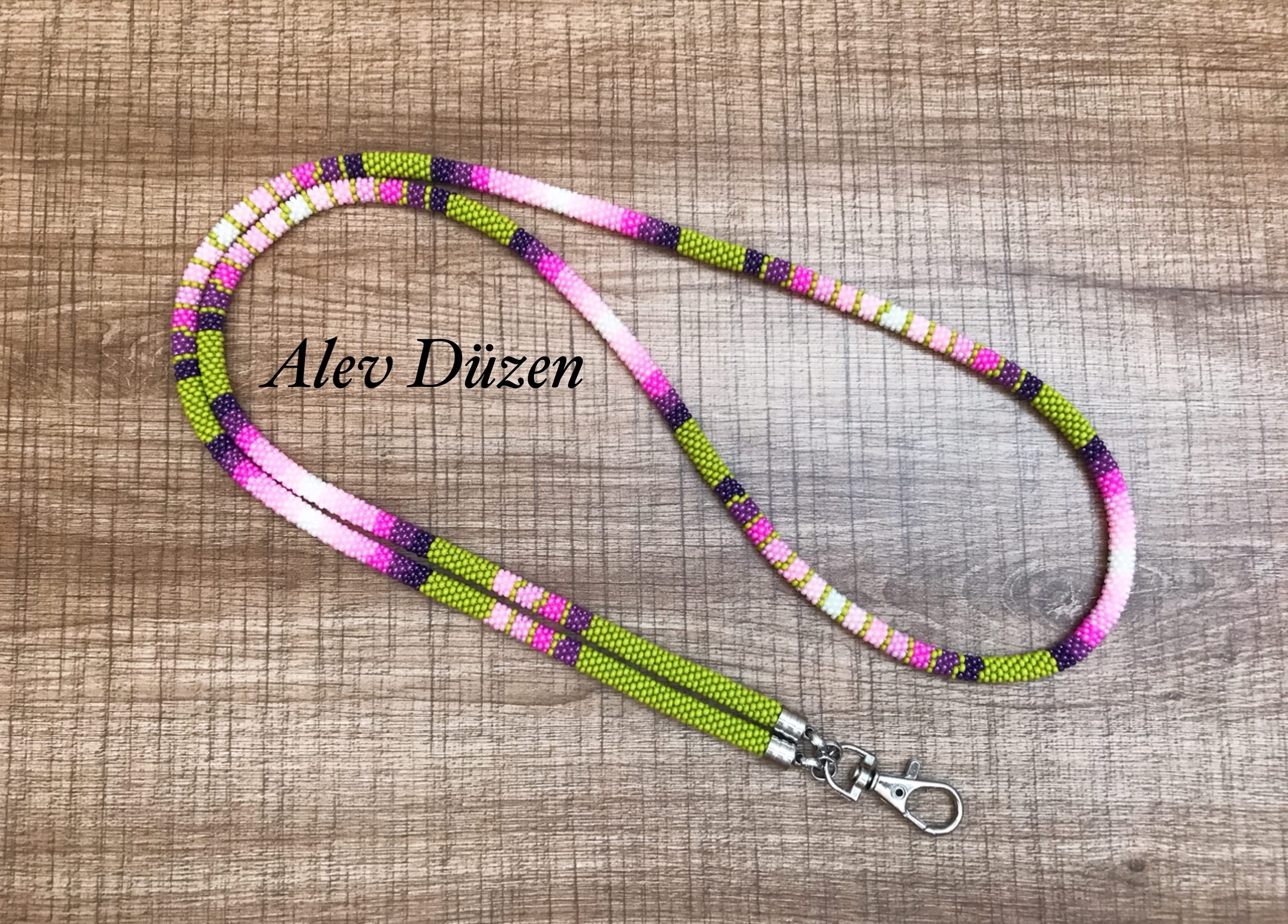 Extra Long Native Style Beaded Lanyard - Flower Beaded ID Badge Holder for Work, Events & School | Pink American Native Card Holder with Beaded Design