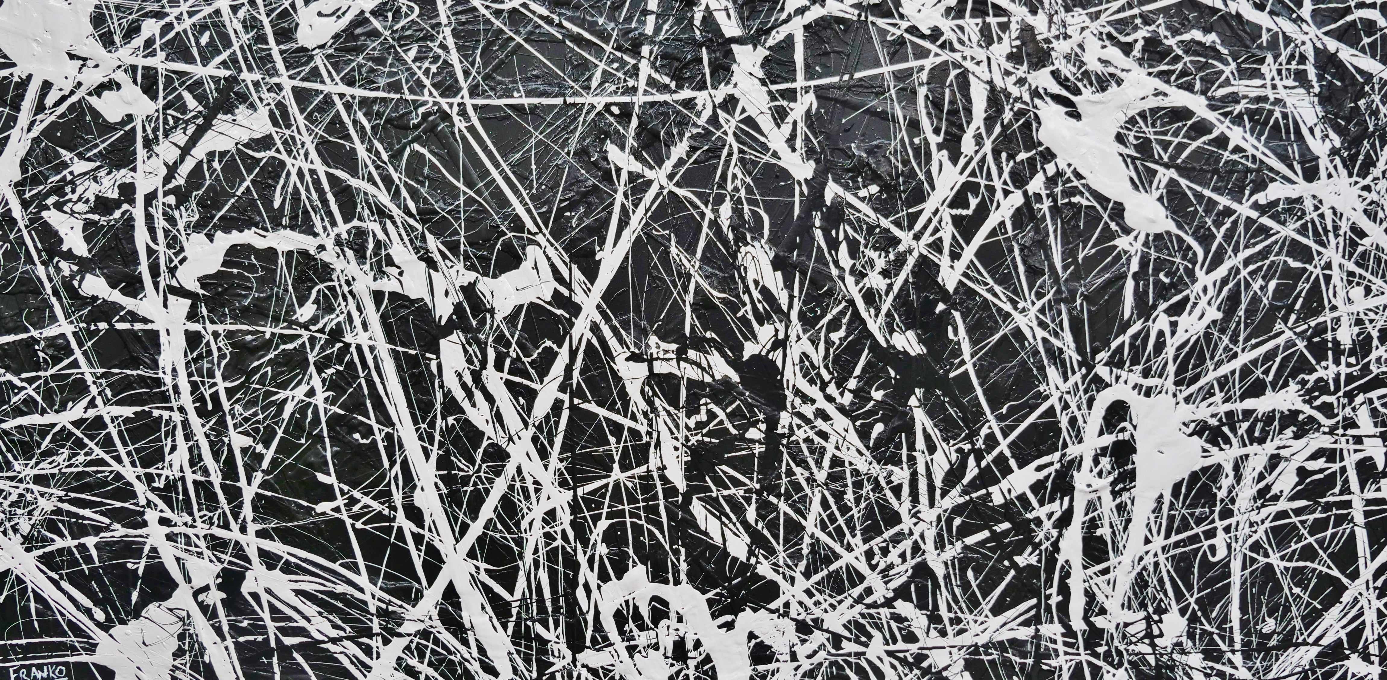 Brain Scatter 240cm x 120cm Black White Textured Abstract Canvas Art - Modern Wall Decor for Living Room, Bedroom & Office