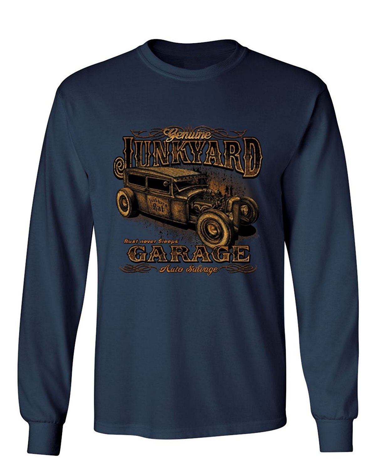Vintage Junkyard Garage Hot Rod Men's Long Sleeve T-Shirt - Rat Rod Design Retro Muscle Car Tee for Car Enthusiasts & Mechanics - Perfect for Car Shows, Garage Hangouts & Casual Wear