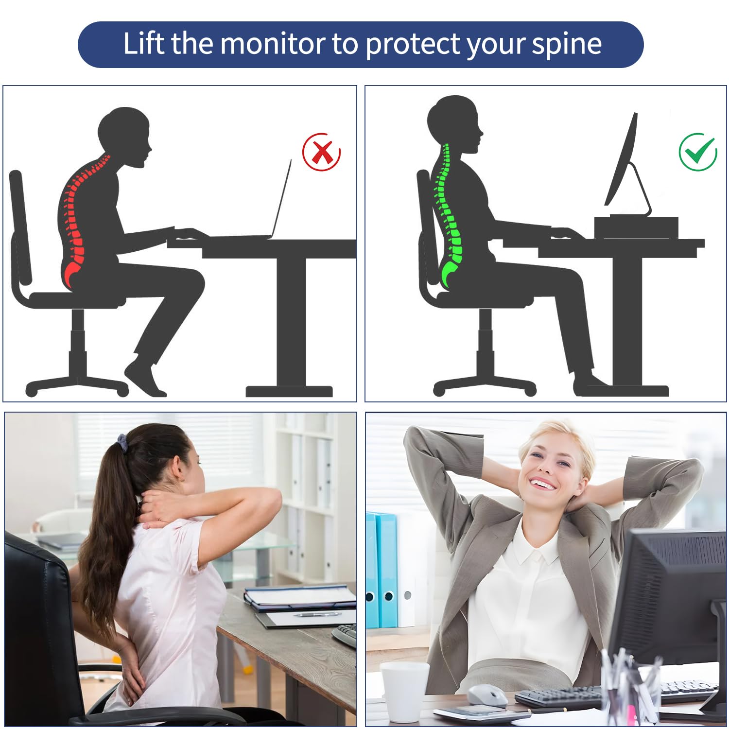 AUPSEN 2 Tier Metal Monitor Stand with Drawer & 2 Pen Holders - Adjustable Computer Monitor Riser, Desk Organizer for Laptop, PC, Printer - Perfect for Home Office, Gaming Setup & Workspace Accessories (Black)