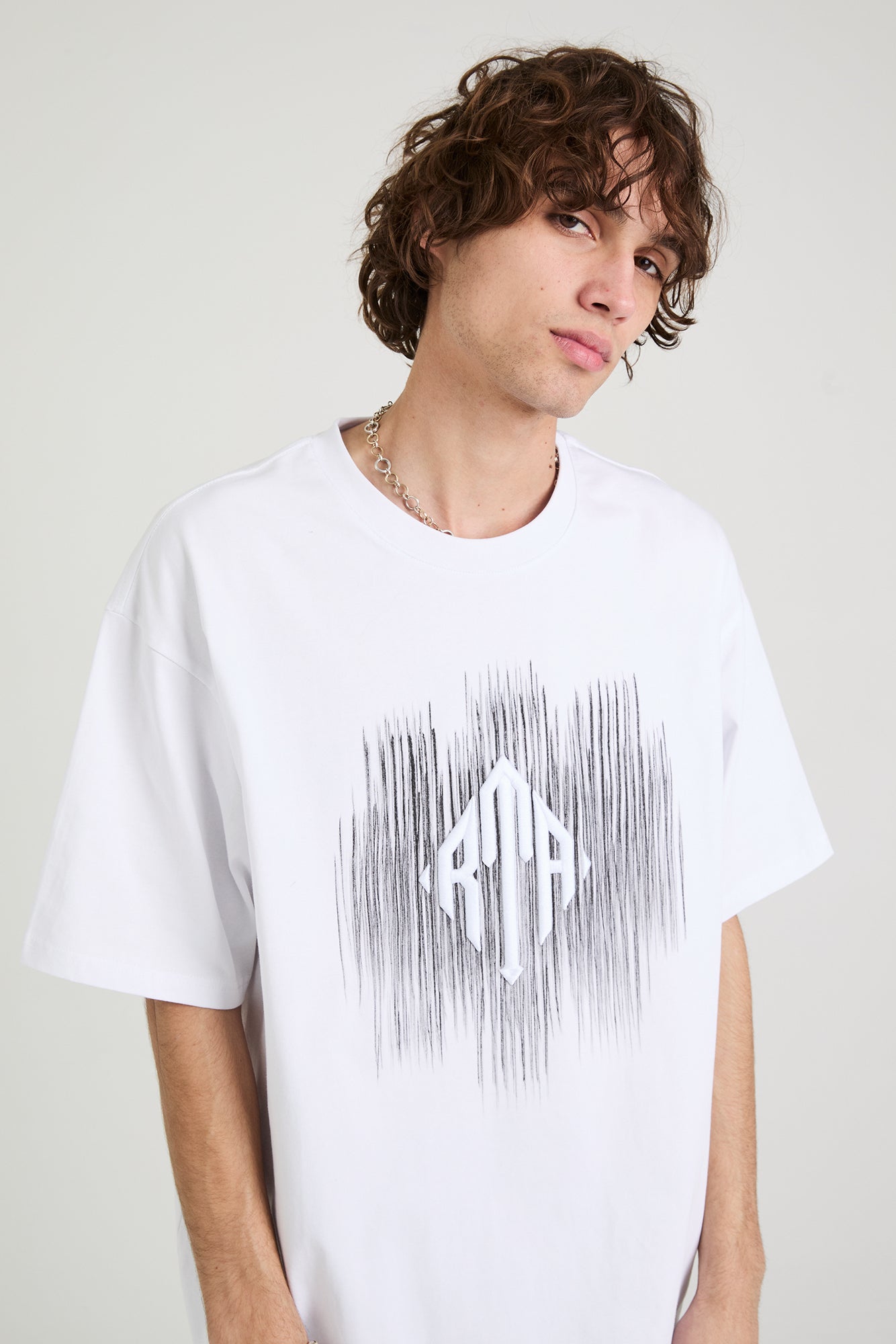 Colin Oversized Short Sleeve Tee - White Etched Monogram Cotton T-Shirt for Men | Casual Streetwear & Summer Outfit Essential