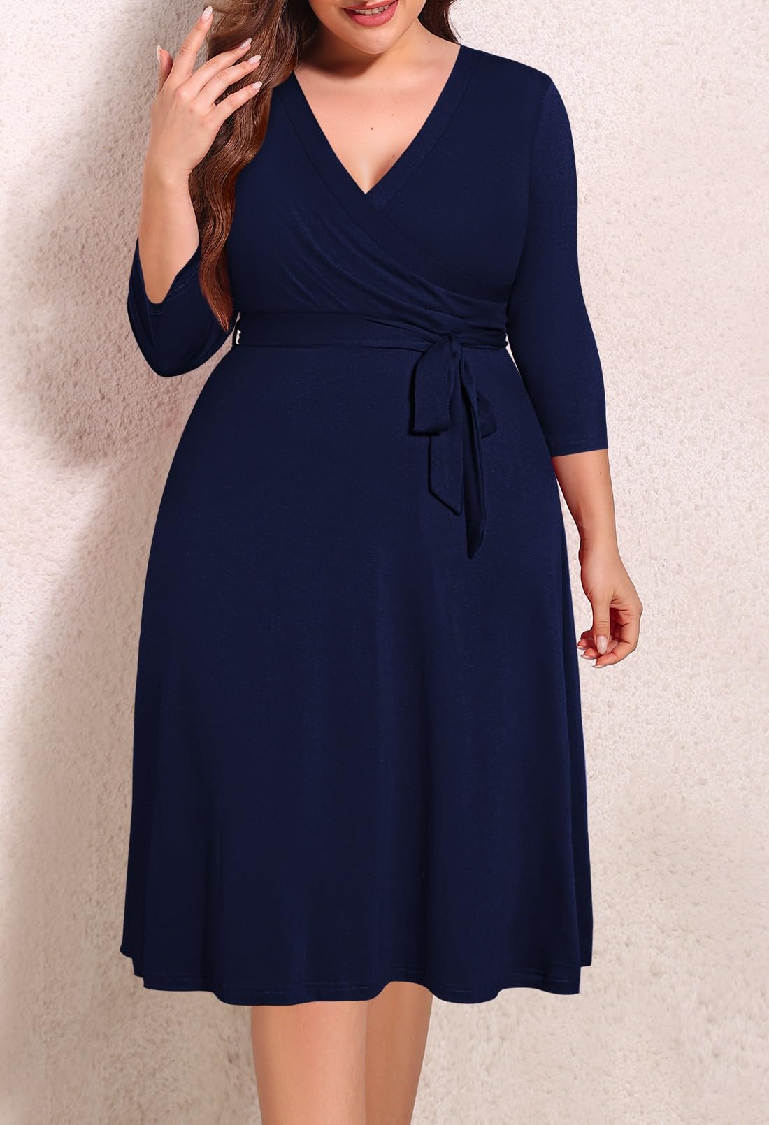 Pink Queen Women's Plus Size Floral Wrap Dress - 3/4 Sleeve Boho Casual Party Dress for Women | Perfect for Summer Outings, Beach Vacations & Special Occasions
