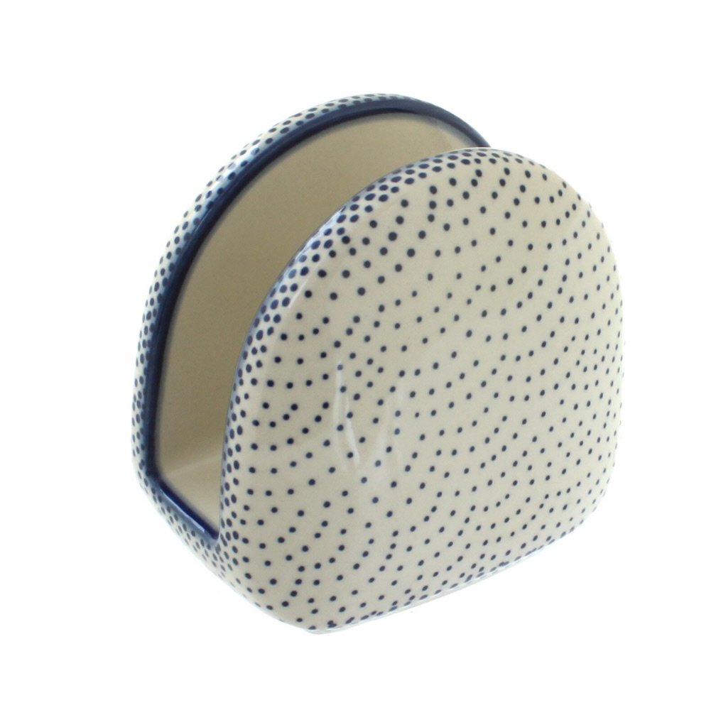 Handmade Blue Rose Polish Pottery Napkin Holder with Small Dots - Elegant Tableware for Dining, Kitchen Decor, and Gift Giving