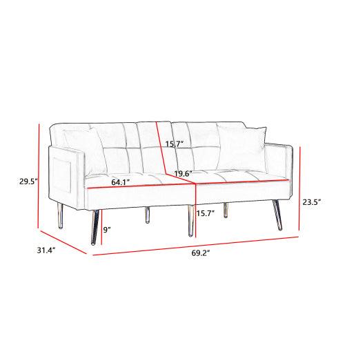 Cream White Velvet Futon Sofa Bed with Gold Metal Legs - Convertible Sleeper for Small Spaces, Living Room & Guest Room | Modern Comfort & Style