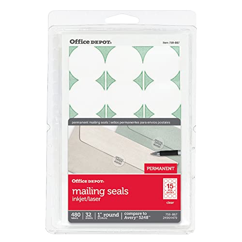 Office Depot Clear Mailing Seals 1in, 480 Pack for Shipping & Mailing