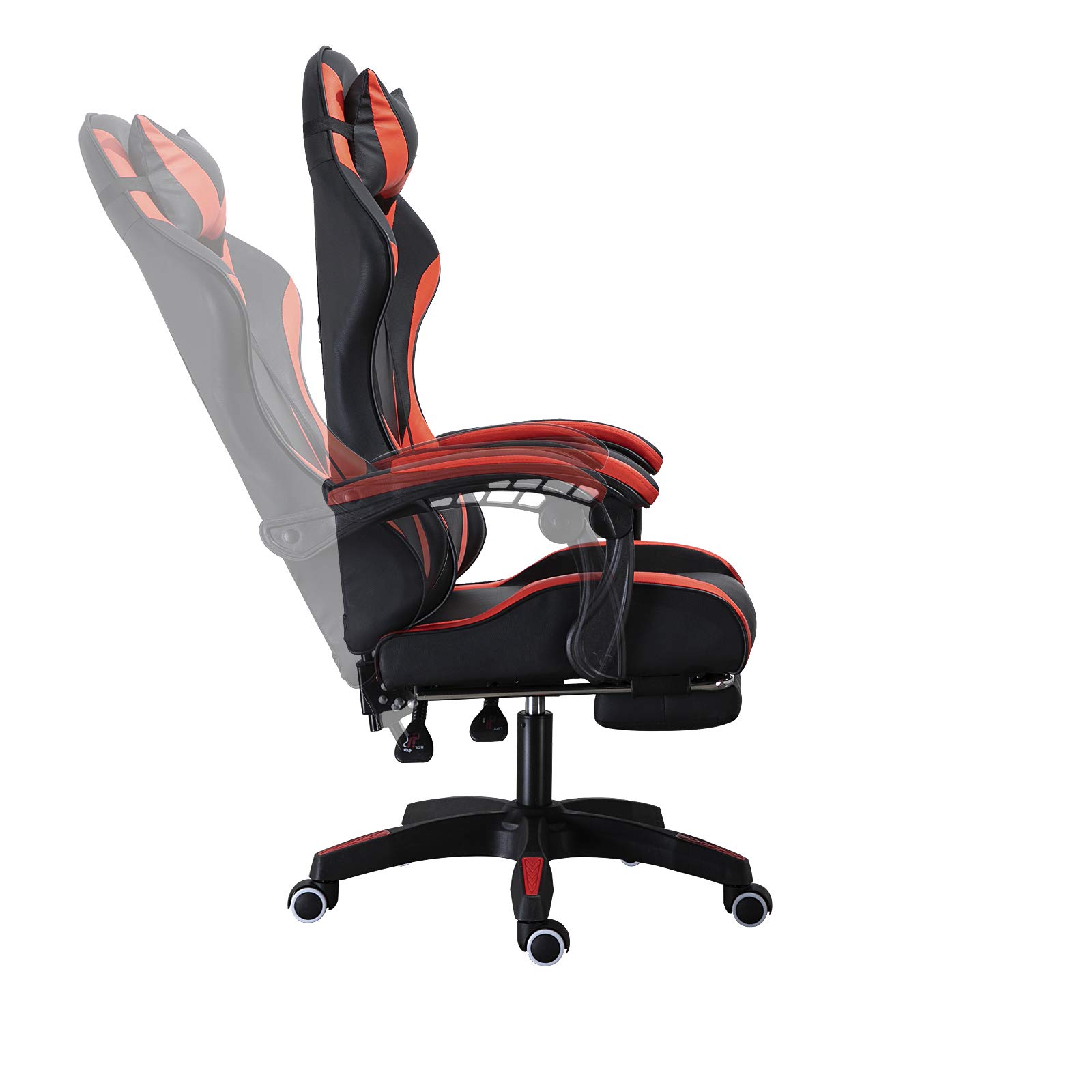 Ergonomic PU Gaming Chair with Footrest - Racing Style Adjustable Swivel Computer Chair with Lumbar Support for Office & Gaming - Perfect for Esports, Home Office & Streaming (Red)