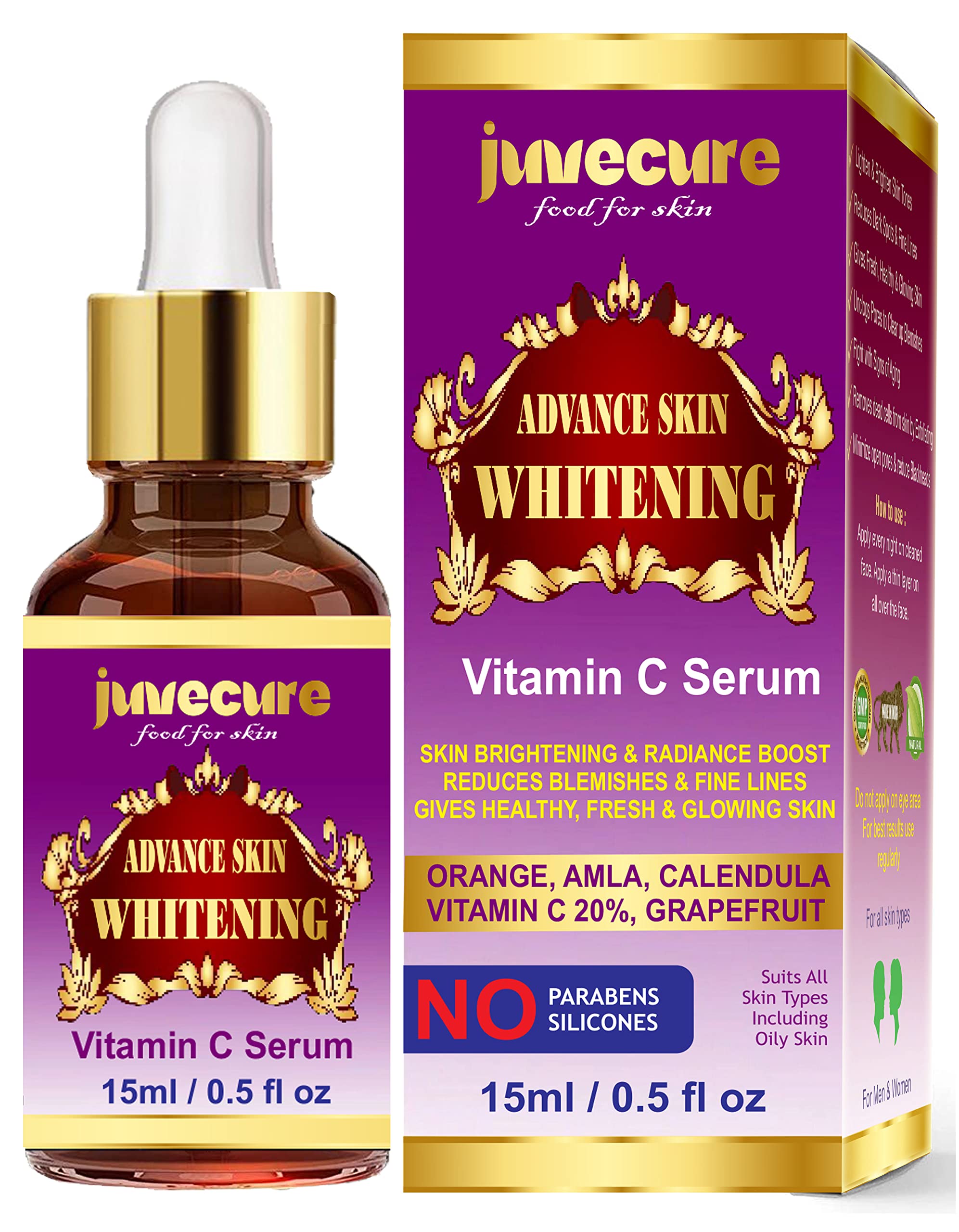Juvecure Vitamin C Brightening Serum - Skin Whitening, Anti-Aging & Dark Spot Treatment for Glowing Complexion (15ml) | Day & Night Face Care for Radiant Skin