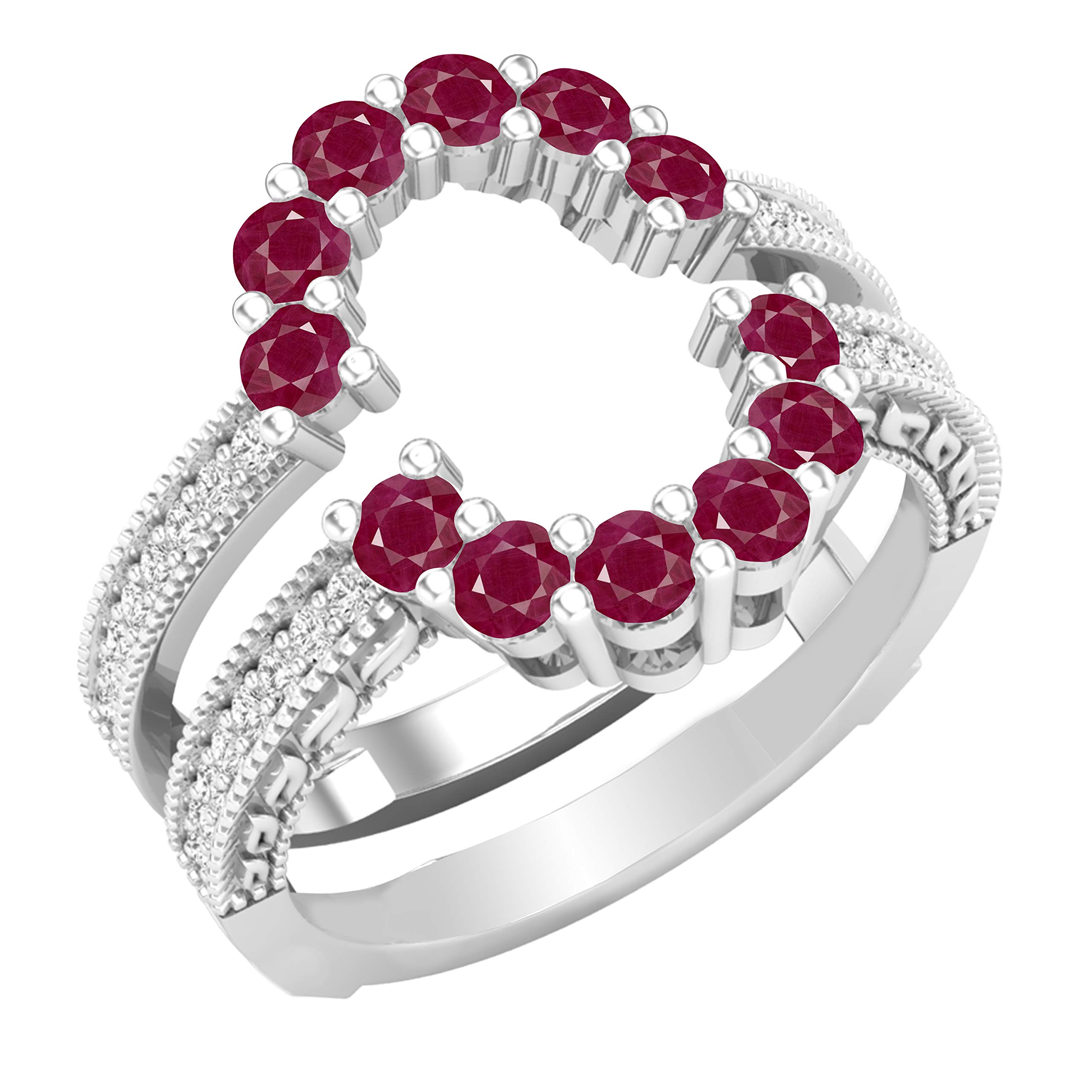 Dazzlingrock Sterling Silver Round Gemstone & White Diamond Double Wedding Ring Enhancer Guard for Women - Perfect for Bridal Jewelry, Anniversary Gifts, and Special Occasions