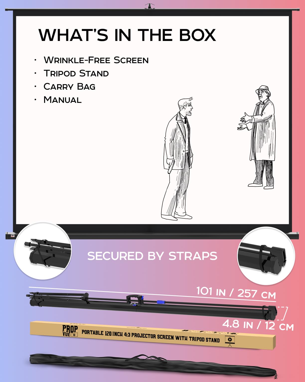 120 Inch Projector Screen with Stand - HD 4:3 Wrinkle-Free Tripod Projection Screen for Indoor & Outdoor Movies, Presentations, and Home Theater Use