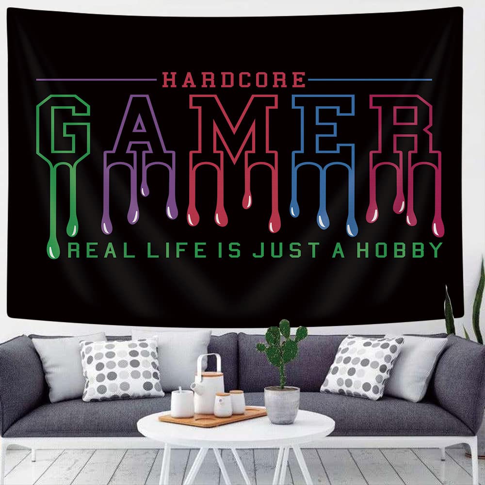 MERCHR Gaming Room Tapestry Wall Hanging - 60x40 Inch Aesthetic Gamer Decor for Boys Bedroom, Living Room & Game Room - Funny Black Wall Art for Gamers | Perfect for Gaming Setup, Streamer Background & Teen Room Decor