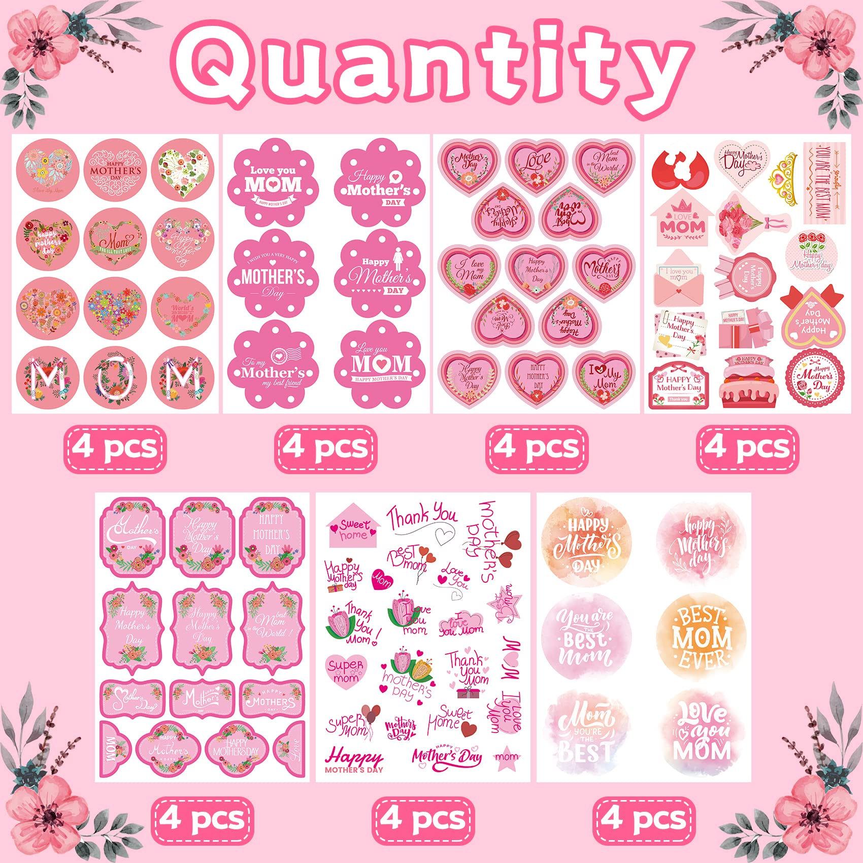 Funnlot 348PCS Happy Mother's Day Stickers for Kids - DIY Envelope, Card, Box & Party Decorations - Perfect for Classroom Crafts, Scrapbooking & Gift Wrapping