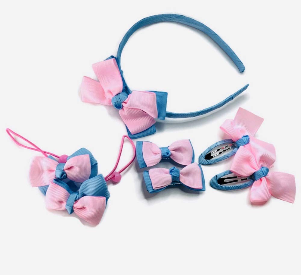 Stylish Hair Accessories Set - Bow Headbands, Hair Clips & Hair Ties for Women & Girls (Blue/Pink) | Perfect for Parties, Weddings & Everyday Fashion