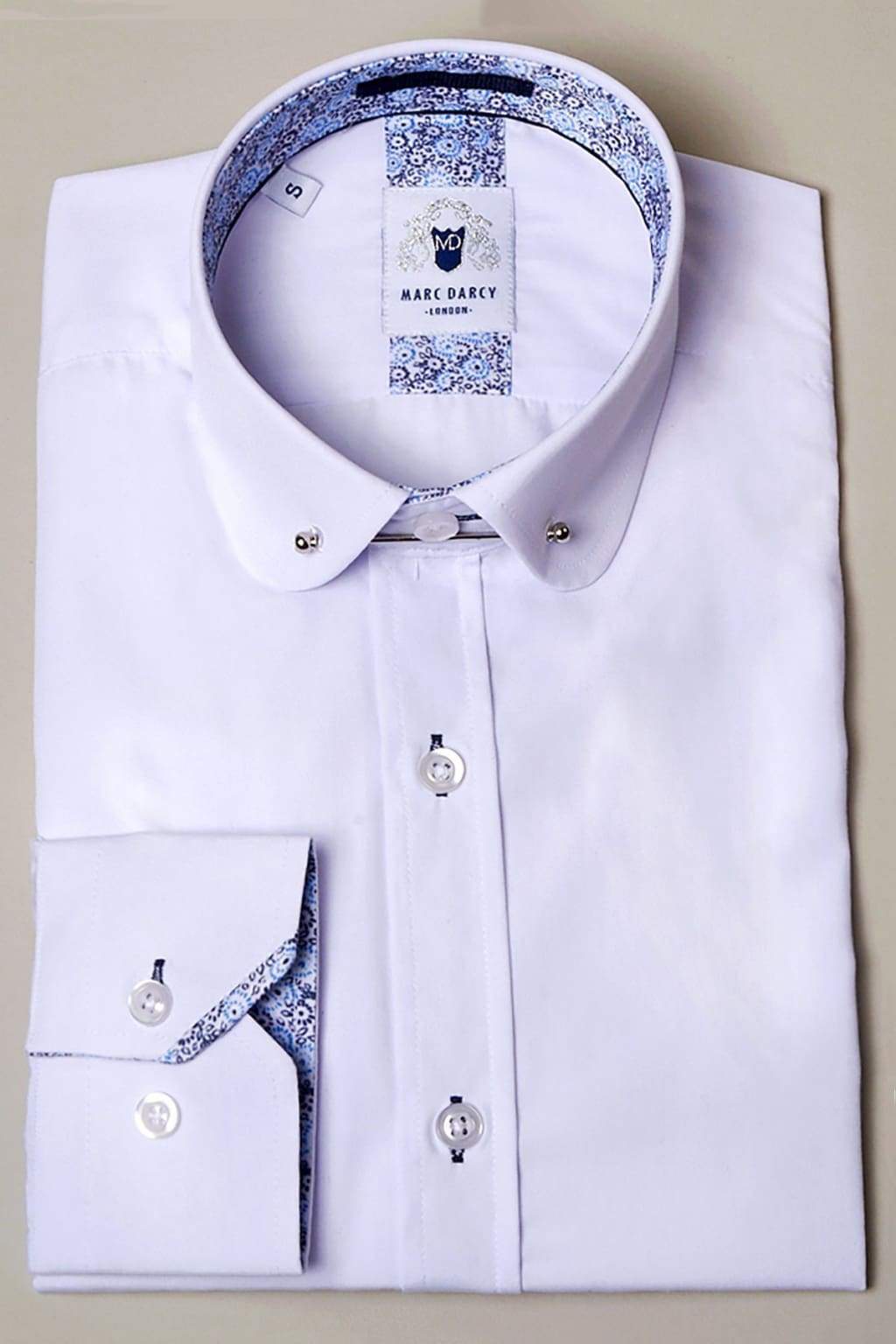 Marc Darcy Benson White Penny Collar Shirt with Collar Bar - Classic Formal Dress Shirt for Business, Wedding & Special Occasions