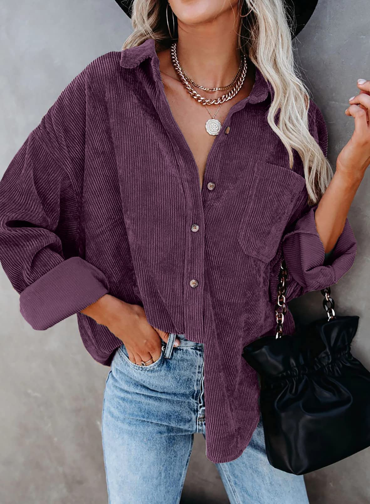 Dokotoo Women's Corduroy Button Down Shirt - Long Sleeve Oversized Boyfriend Blouse Top for Casual Wear & Layering | Perfect for Work, Date Night & Fall Outfits