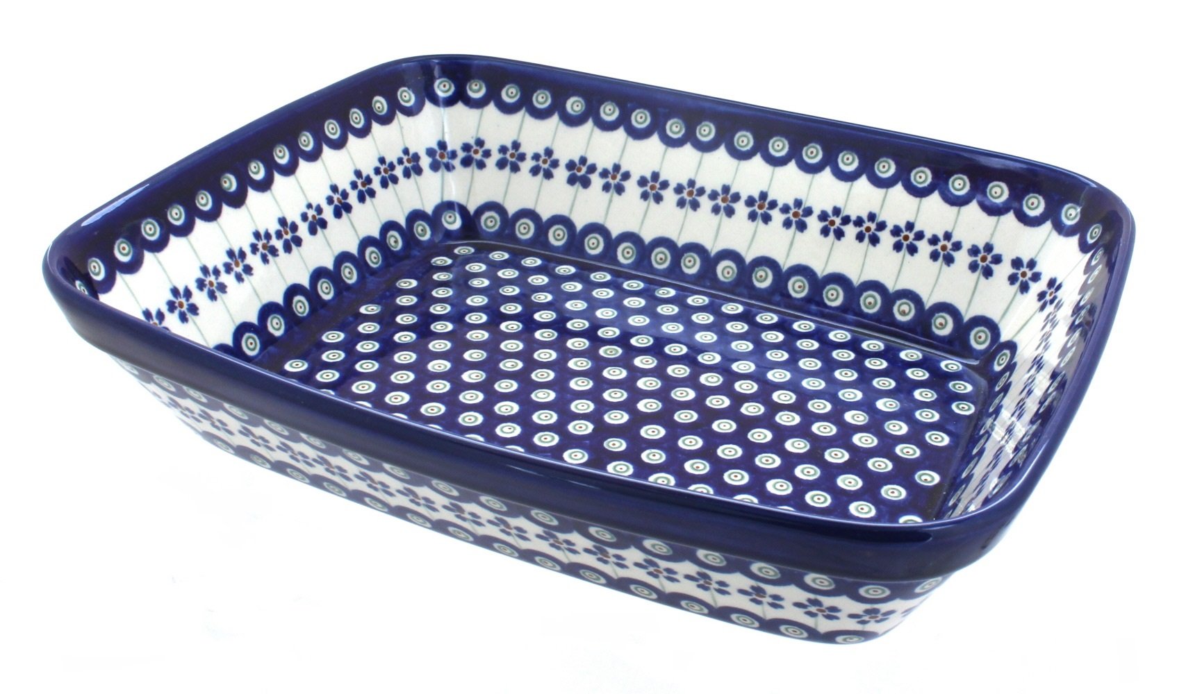 Blue Rose Polish Pottery Flowering Peacock Large Deep Baker - Handmade Ceramic Baking Dish for Casseroles, Bread & Desserts - Perfect for Holiday Dinners & Rustic Kitchen Decor