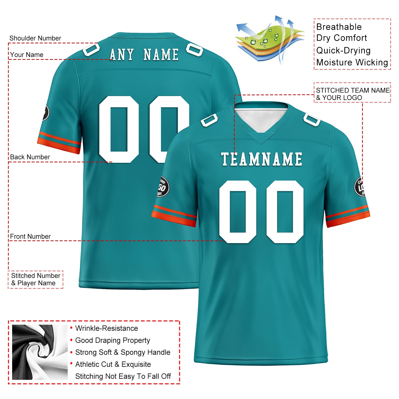 Custom Green Miami Personalized Authentic Football Jersey FBJ02 D020263 - High-Quality Embroidered NFL Style Jersey for Men, Women & Youth - Perfect for Game Day, Tailgating & Fan Events