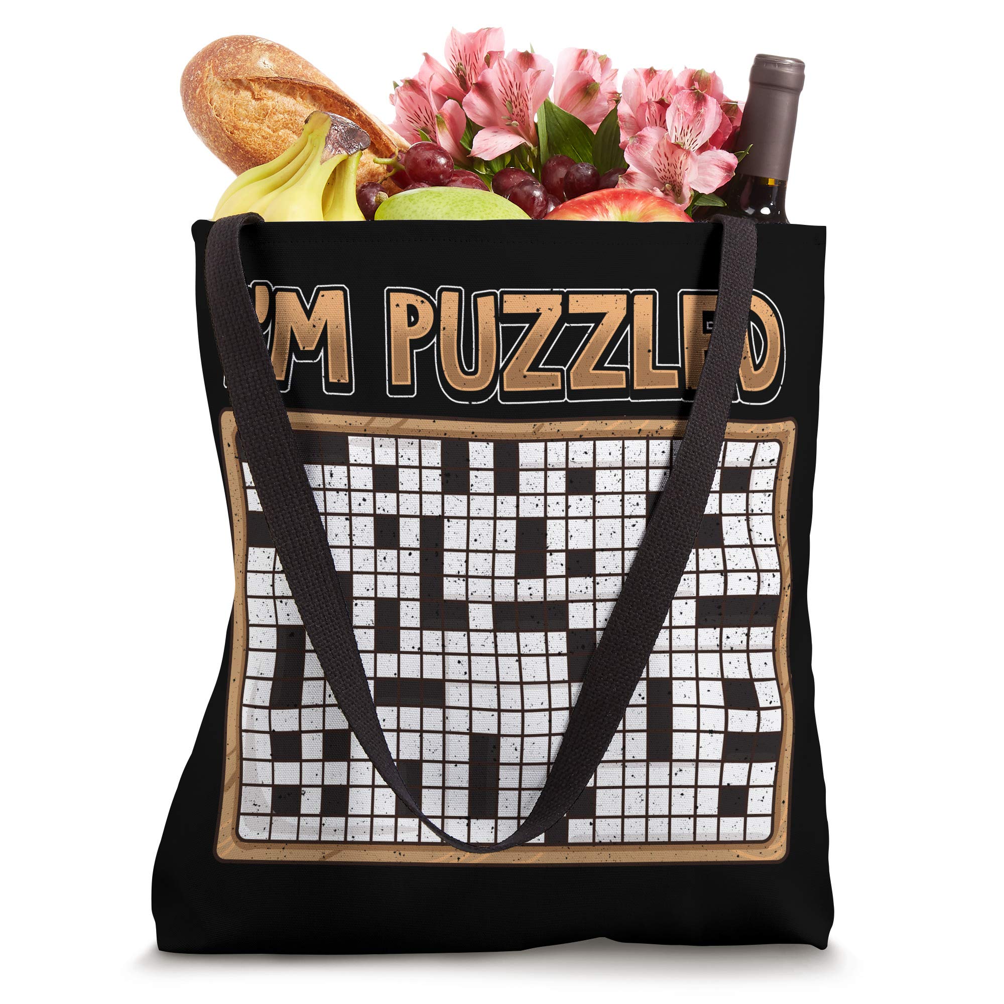 Funny Crossword Puzzle Tote Bag - 'I'm Puzzled' Love Themed Reusable Shopping Bag - Perfect for Book Lovers, Teachers & Puzzle Enthusiasts