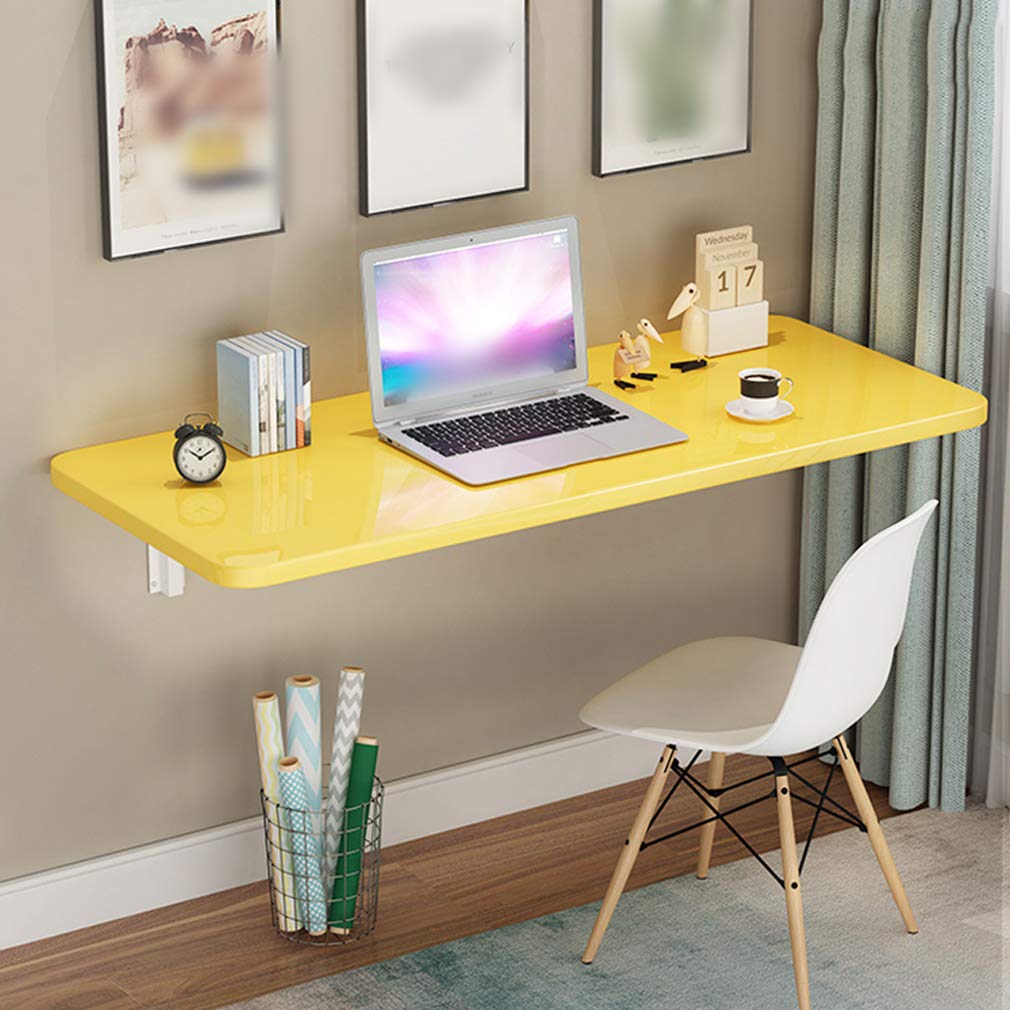 Multi-Function Wall Mounted Folding Table - Floating Workbench, Computer Desk & Dining Table for Kitchen, Office, Kids Study - Space Saving Design with Accessories (Yellow, 80x30cm/32x12in) - Perfect for Small Apartments, Dorms & Home Offices