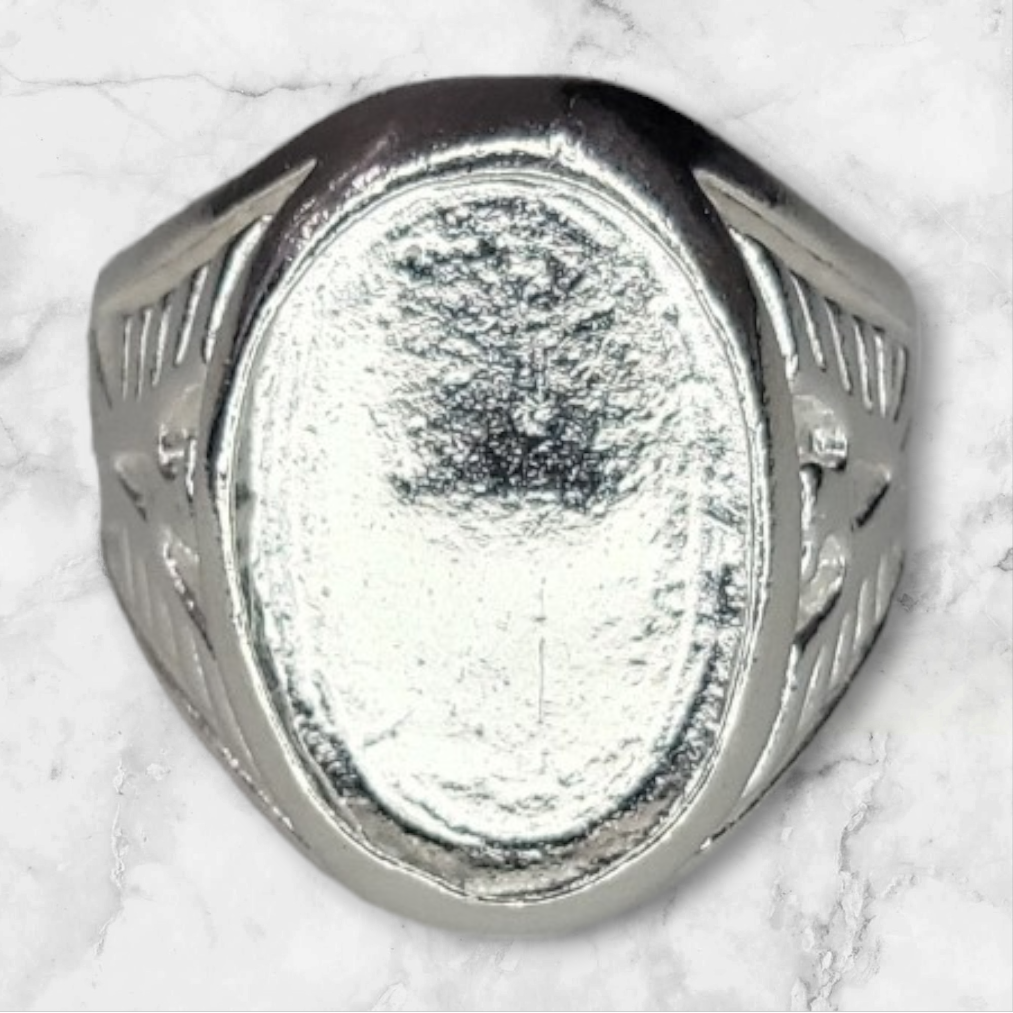 Solid Sterling Silver Inlay Oval Blank Ring Setting - Rough Cast DIY Jewelry Making for Carving & Engraving - Size 8 Ring for Silversmiths & Jewelry Designers - Perfect for Handmade Rings, Wedding Bands & Custom Jewelry Creations