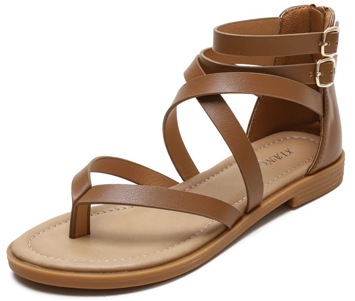 Women's Flat Sandals - Comfortable Clip Toe Casual Sandals with Cross Strap Design for Beach, Walking & Summer Outfits