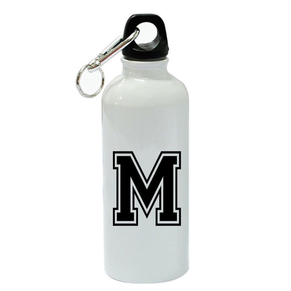 Vintage Monogrammed Initial White Aluminum Sports 20 oz Water Bottle - Personalized Letter M - Perfect for Gym, Hiking, Camping & Outdoor Activities
