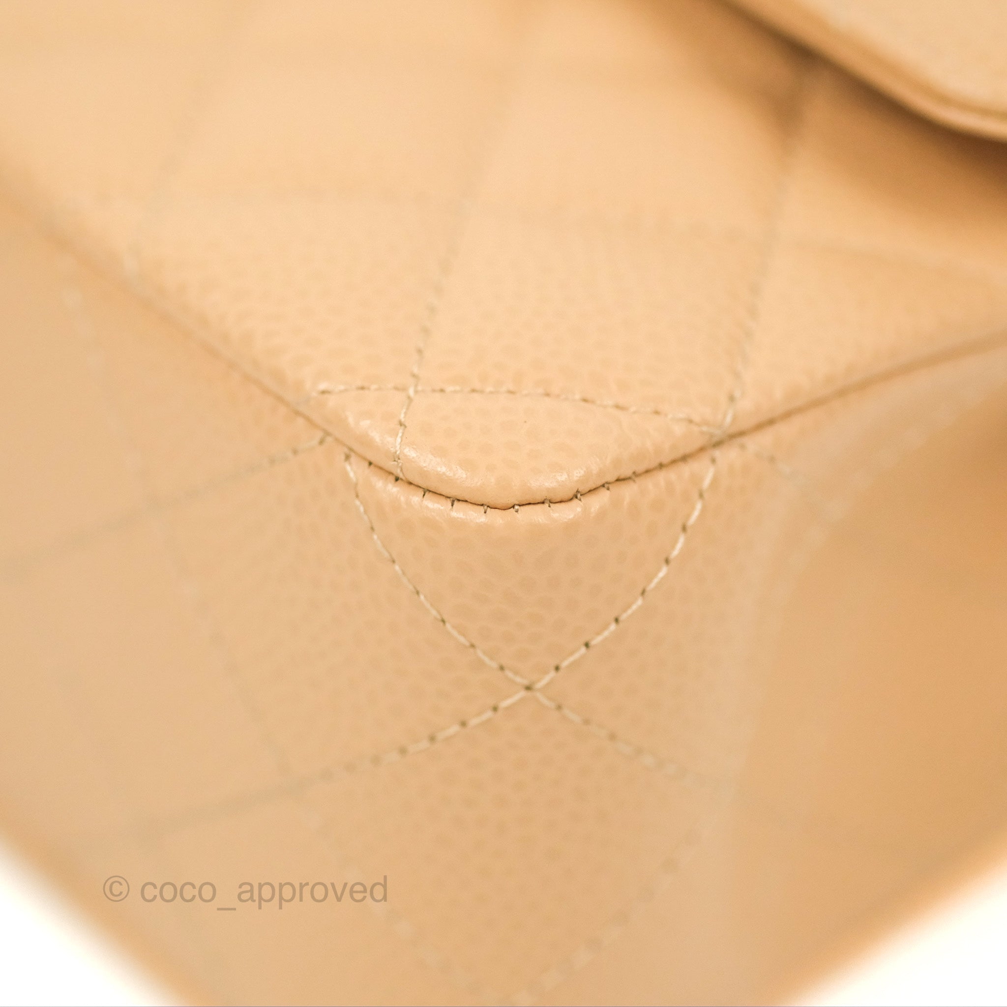 Chanel Classic Medium Double Flap Bag Quilted Beige Caviar Leather with Silver Hardware - Luxury Designer Handbag for Women, Perfect for Work, Evening & Special Occasions