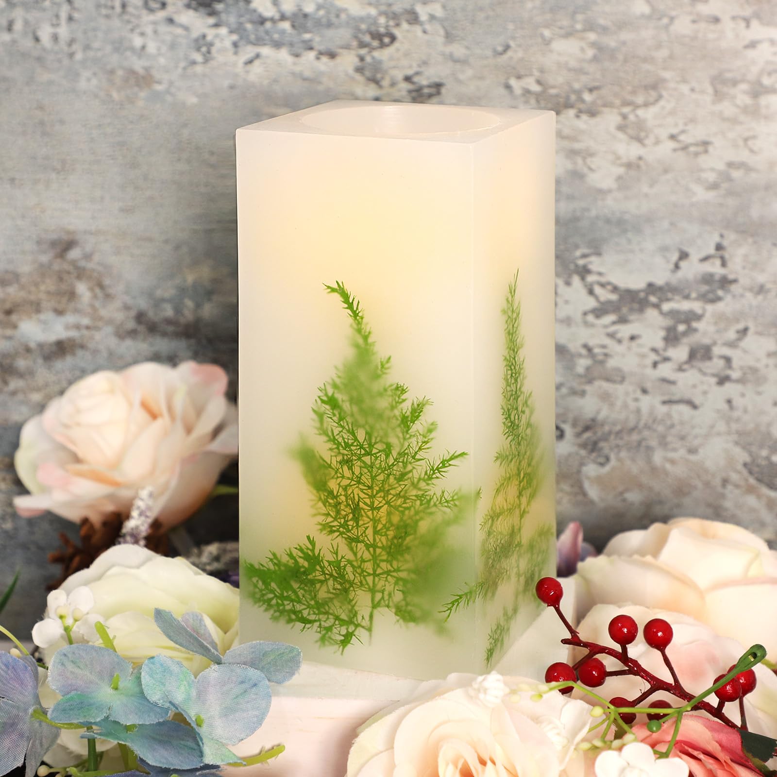Silverstro Holiday Flameless LED Candle - Real Wax Asparagus Flickering Battery Operated Candle for Home, Bedroom, Kitchen, Party, Christmas & St. Patrick's Day Decor (3