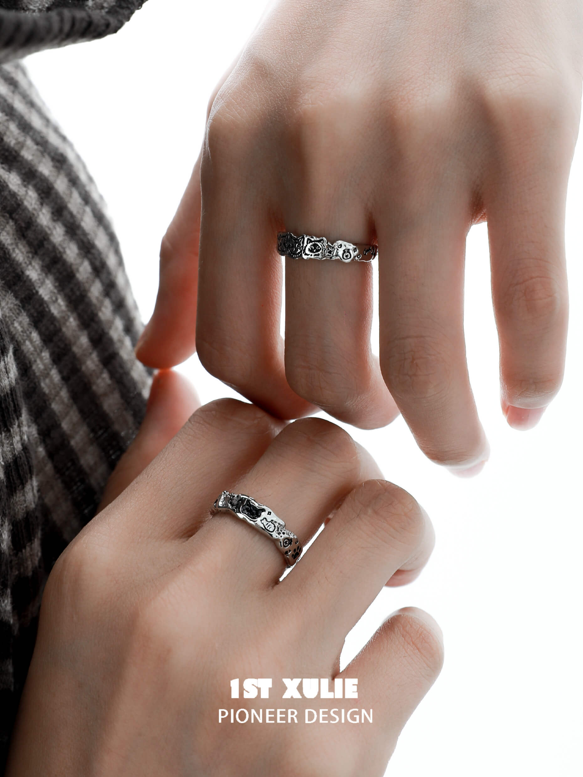 Graffiti Kitten S925 Sterling Silver Cat Carved Rings for Women - Handmade Vintage Boho Jewelry, Perfect Gift for Cat Lovers & Unique Fashion Statement