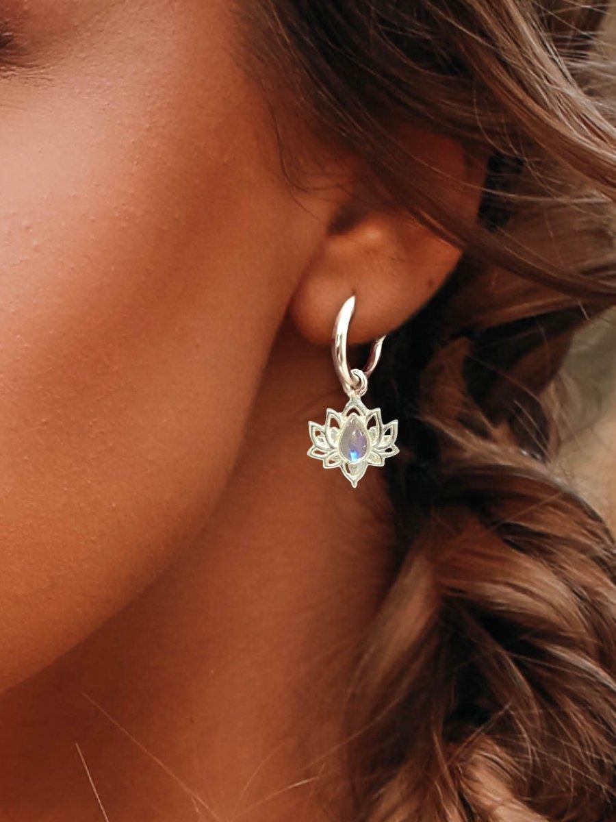 Opulent Lotus Flower Moonstone Hoop Earrings for Women - Elegant Boho Jewelry for Everyday Wear & Special Occasions