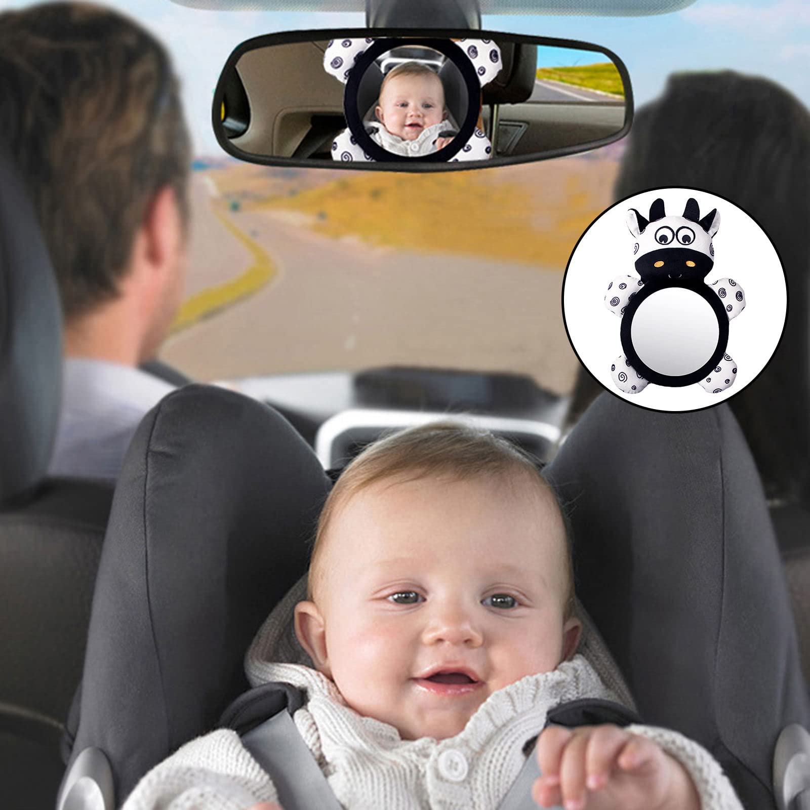Baby Car Seat Observation Mirror - Rear Facing Safety Mirror for Infant & Toddler with Cute Cow Design | Perfect for Road Trips, Daily Commutes & Backseat Monitoring