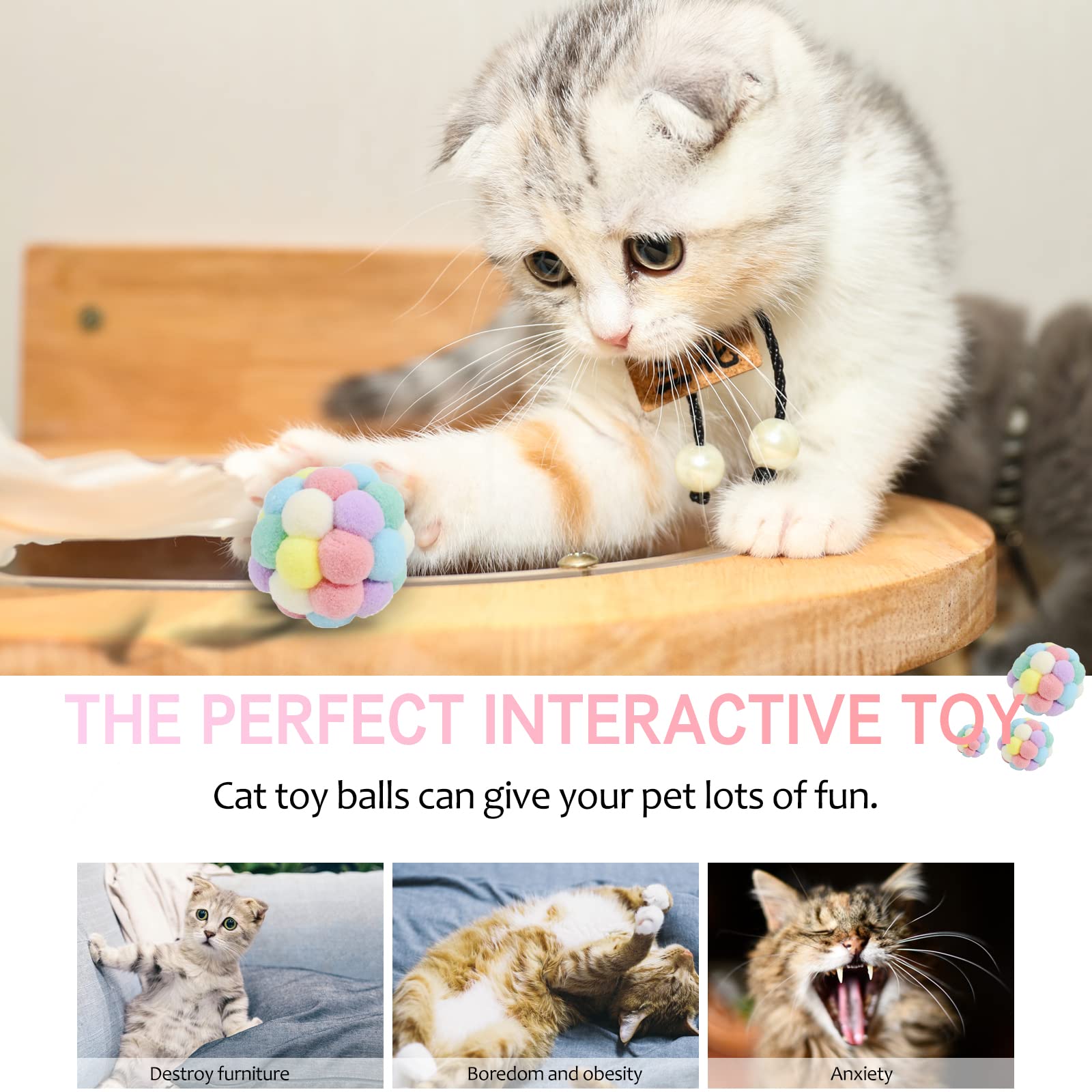 Andiker Cat Ball Toy - 3 Pack Handmade Colorful Wool Yarn Balls for Kittens & Adult Cats (Small/Medium/Large) - Interactive Chasing, Chewing & Scratching Toys with Bell Inside - Perfect for Indoor Play, Exercise & Bonding Time