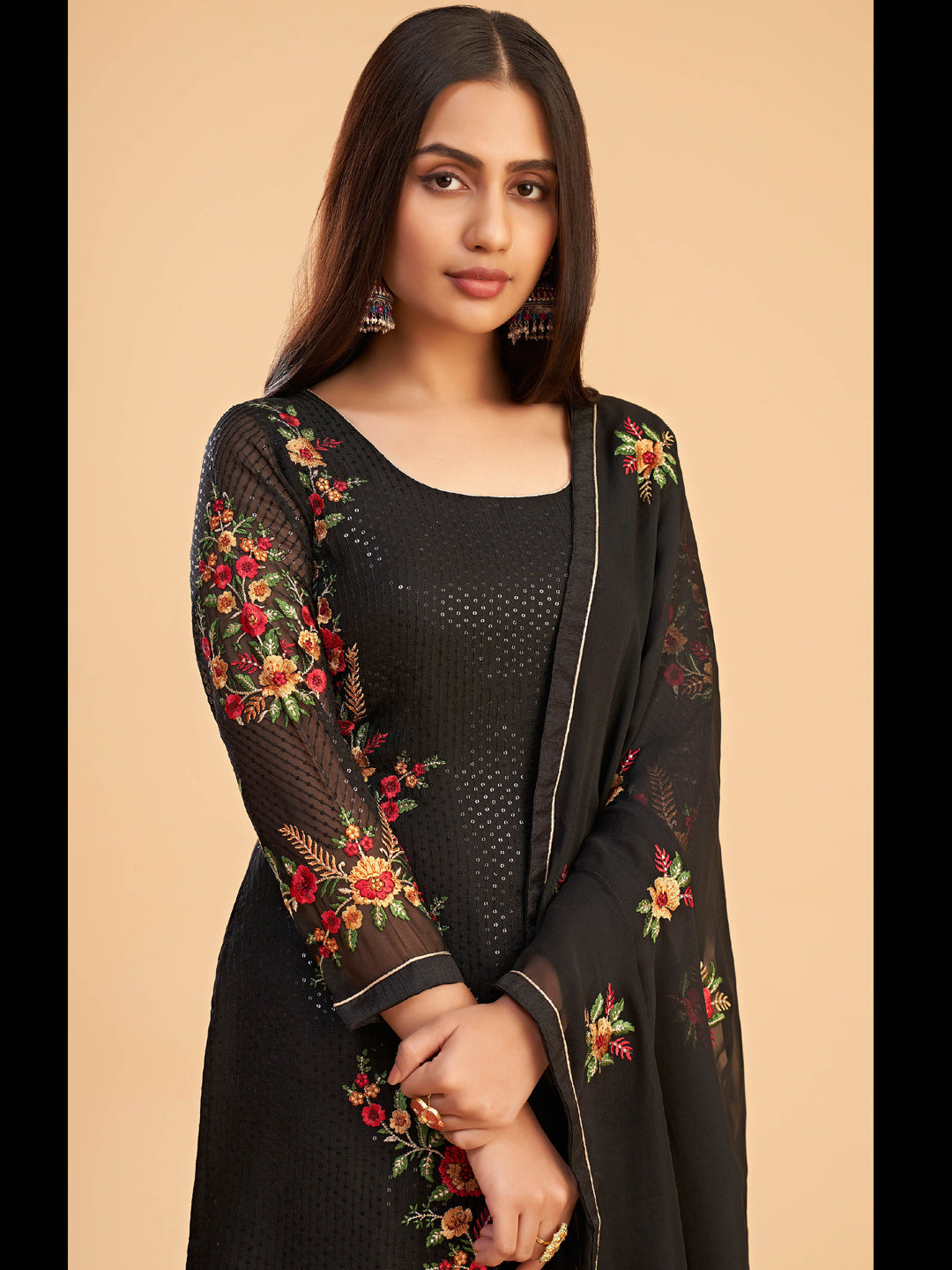 Elegant Black Designer Heavy Semi Stitched Pant Suit with Exquisite Embroidery - Perfect for Weddings, Parties & Formal Events