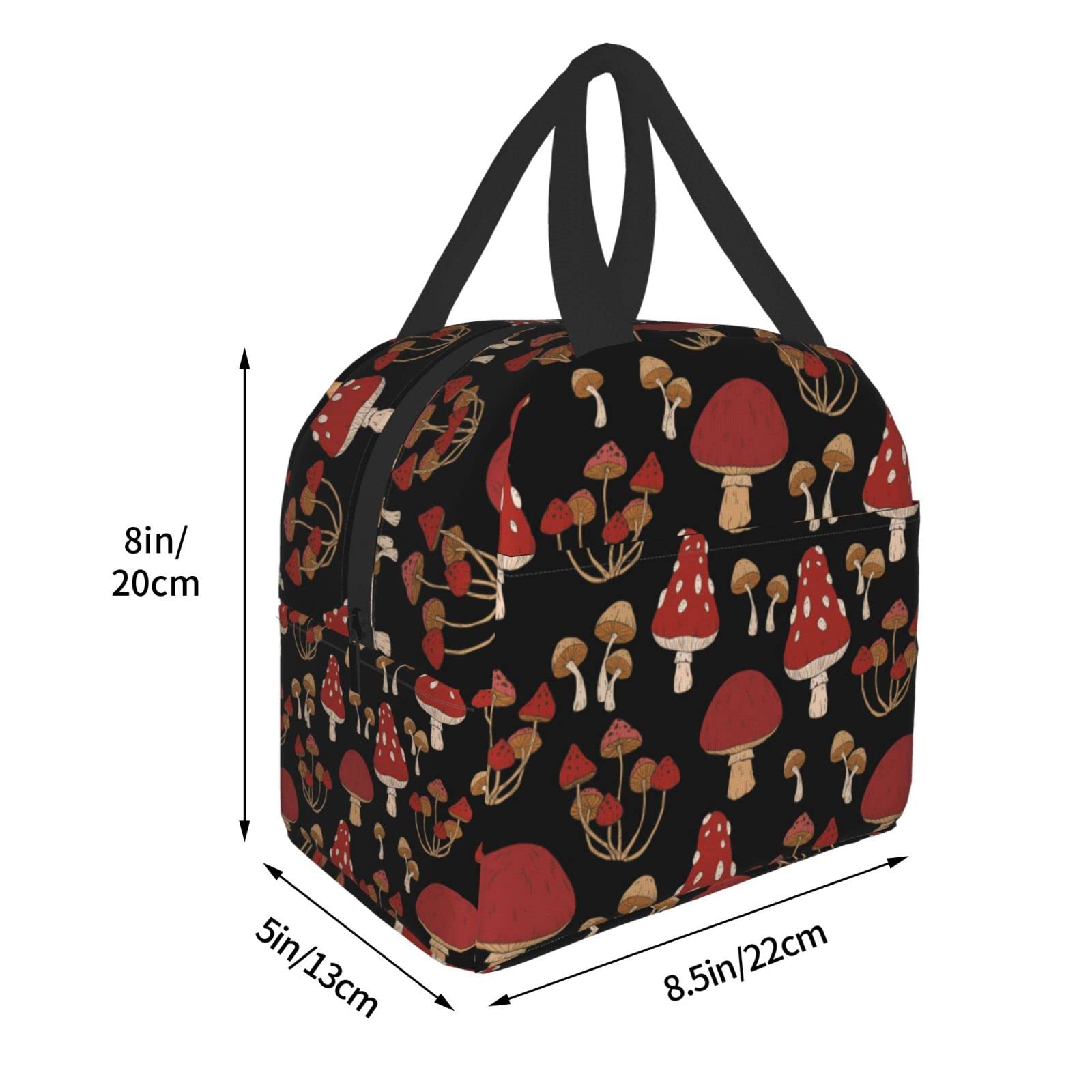 Insulated Lunch Box with Red Mushrooms Print - Reusable & Portable Meal Container for Men & Women - Perfect for Work, Travel, Picnic & Outdoor Activities