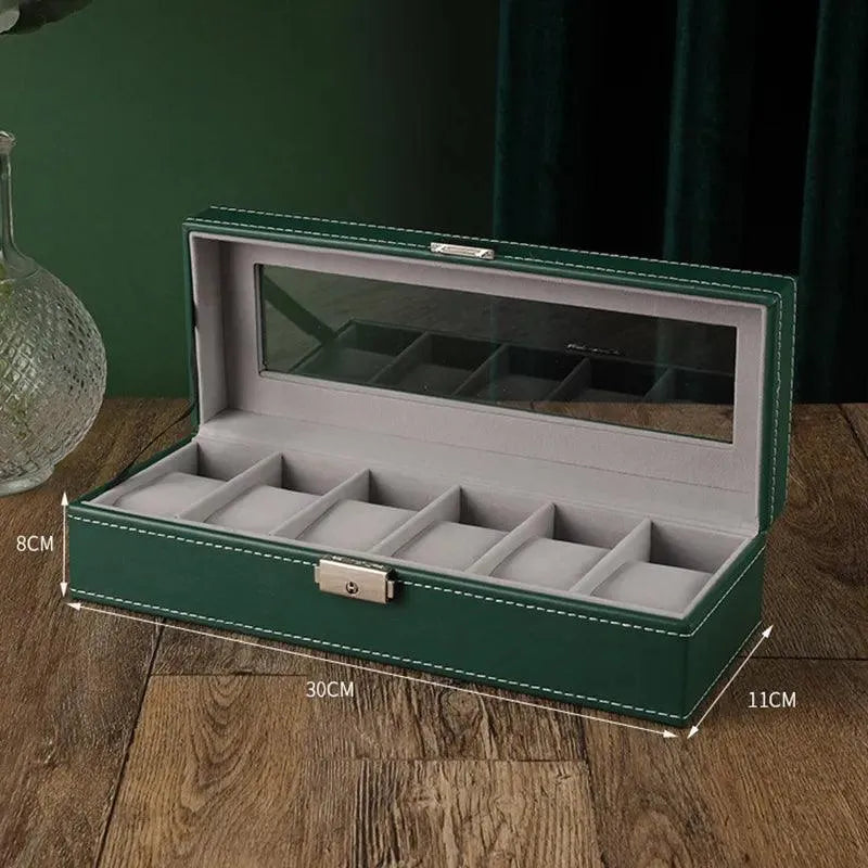 Premium PU Leather Watch Box Organizer - 6/10/12 Grids Display Case with Lock for Jewelry & Watches Storage | Perfect for Watch Collectors, Jewelry Organization & Gift Presentation