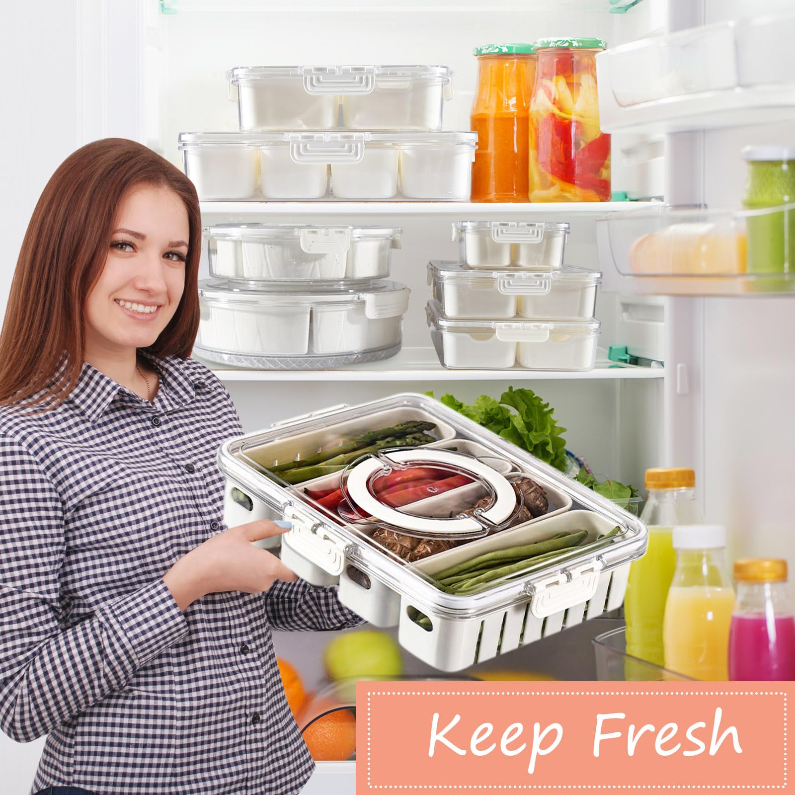 Divided Snack Box Container with Dishwasher-Safe Inner Trays - Perfect for Fruits, Veggies, Cheese & Party Platters | Ideal for Picnics, School Lunches & Office Snacks