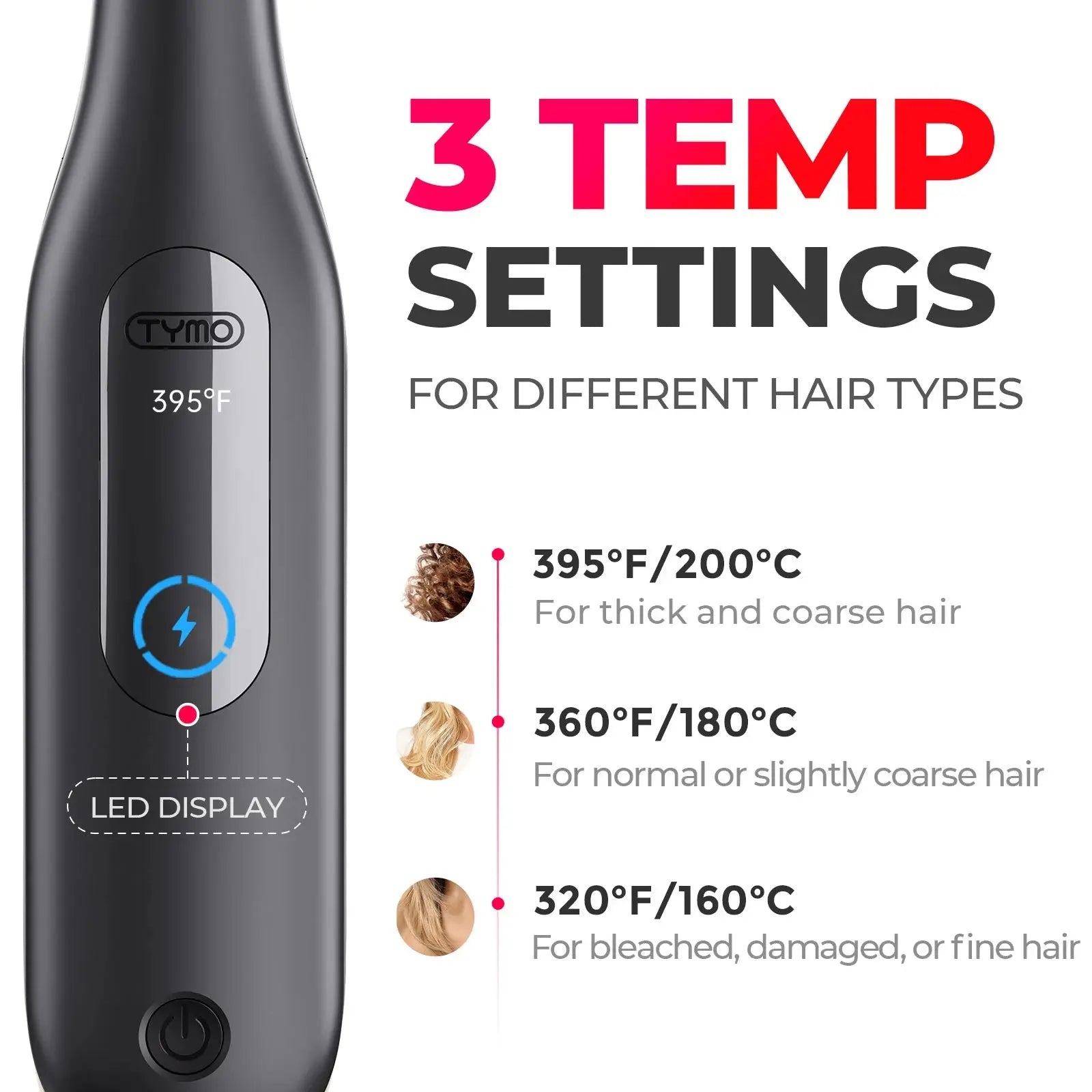 TYMO CLAMGO Black Hair Straightener Brush - Professional Ionic Ceramic Flat Iron for Smooth & Shiny Hair - Perfect for Home, Salon & Travel Styling