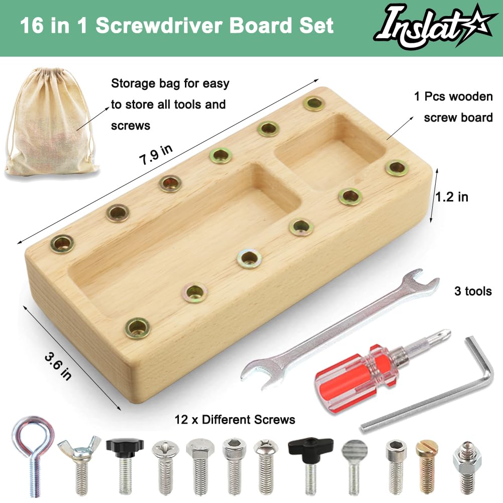 Montessori Screwdriver Board Set - Wooden Educational Toy for Kids Ages 3-5 | STEM Learning Tool for Fine Motor Skills Development | Sensory Play & Early Childhood Education Activity