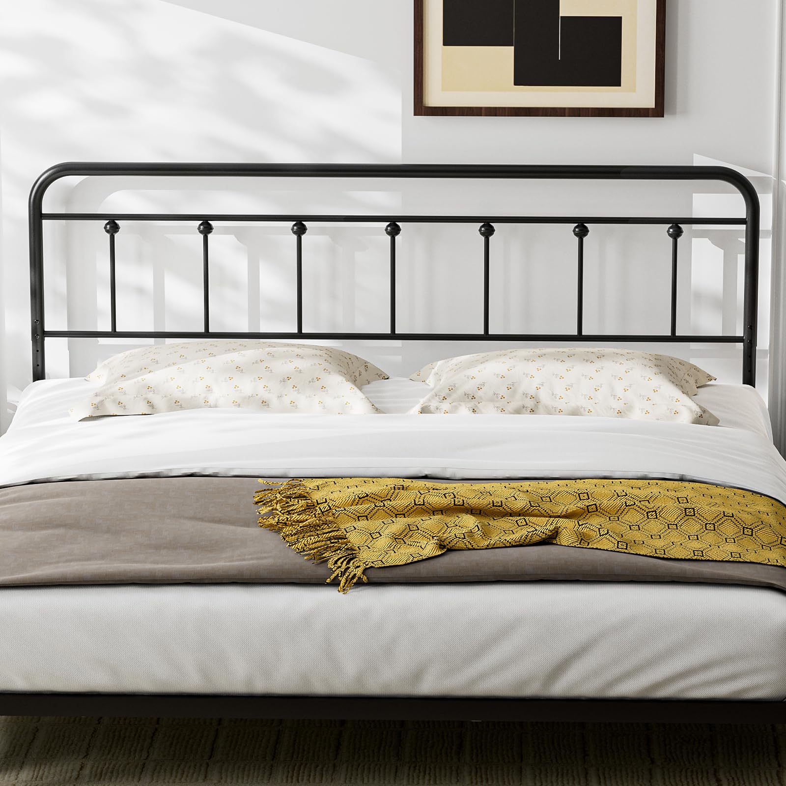 Black Metal King Size Headboard - Adjustable Height Farmhouse Victorian Wrought Iron Bed Frame - Perfect for Master Bedroom & Guest Room Decor