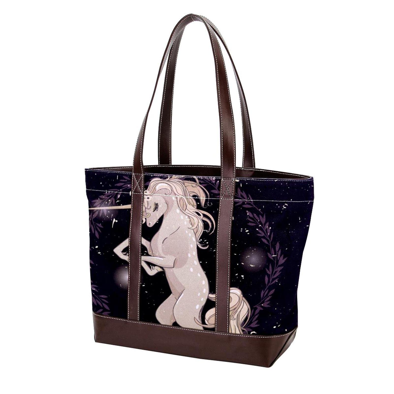 Giraffe Unicorn Tote Bag for Women - Large Leather Canvas Shoulder Bag with Top Handle, Hobo Satchel Purse - Perfect for Work, Travel & Casual Outings