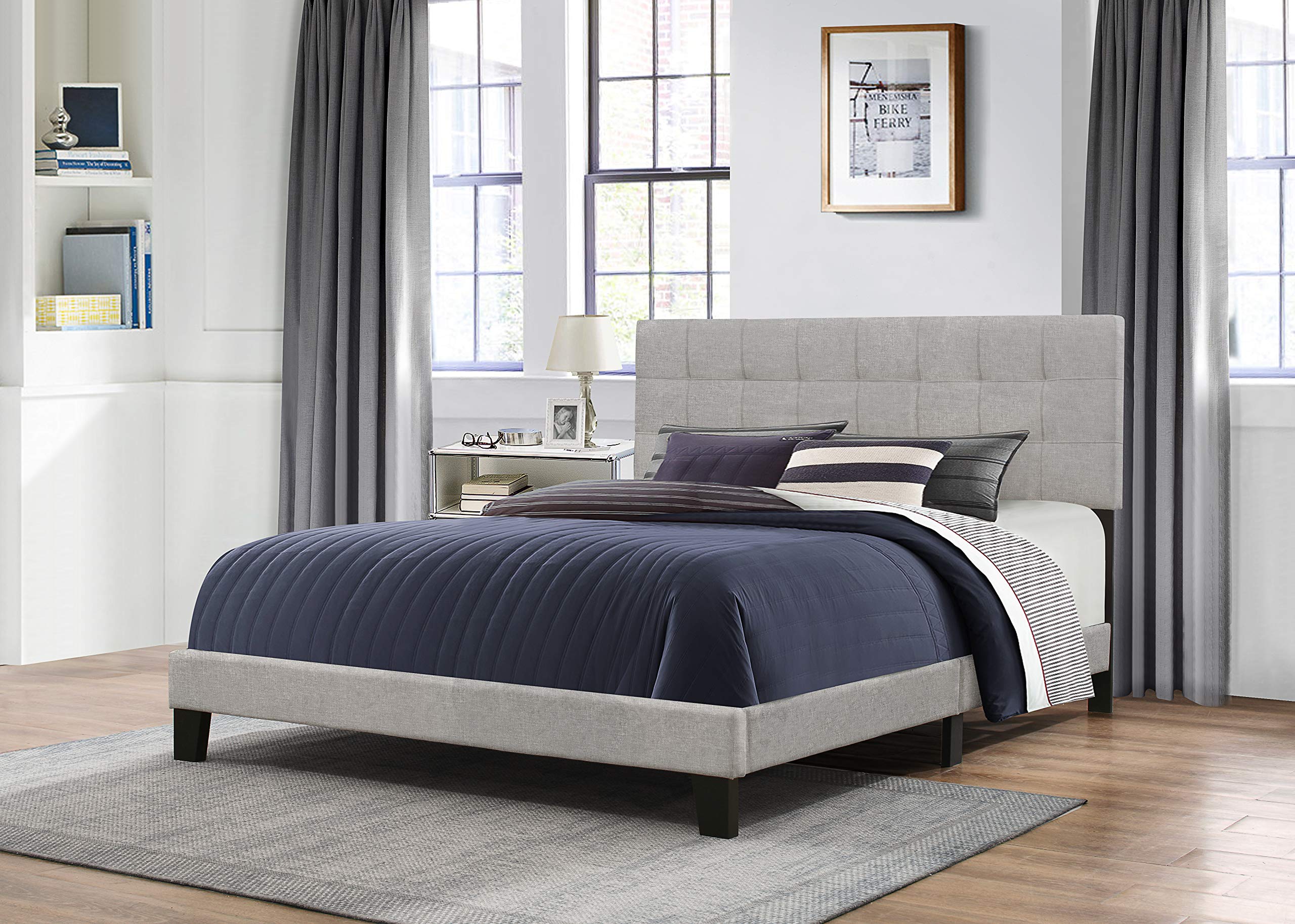 Hillsdale Delaney Full Size Fabric Bed Frame - Glacier Gray Upholstered Platform Bed with Wooden Slats for Support | Perfect for Modern Bedrooms, Guest Rooms & Dormitories