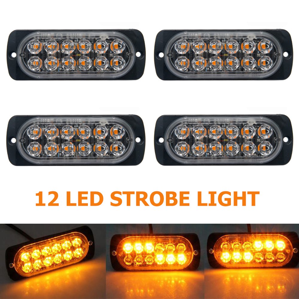 12/24V Emergency Strobe Lights for Trucks - 12 LED Amber Flashing Safety Light Bar for Vehicle Recovery & Breakdown (Pack of 2) - Ideal for Roadside Emergencies, Towing, and Construction Zones