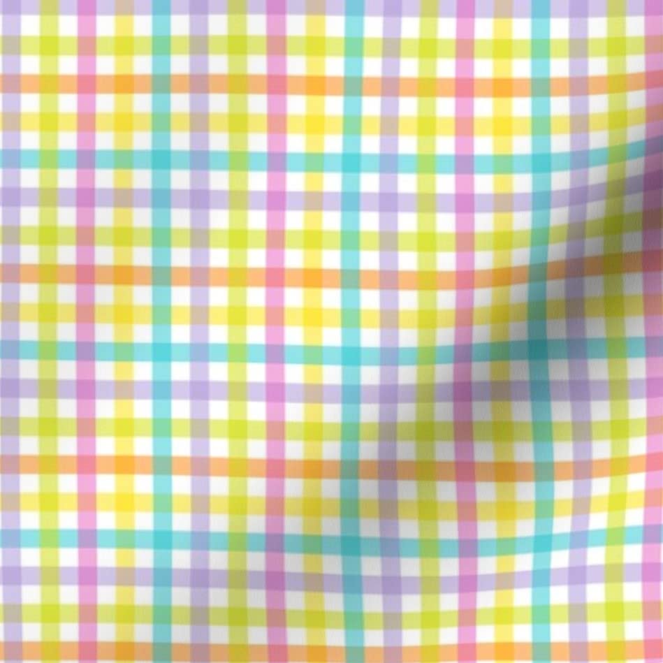 Happy Spring Yellow Bright Gingham Check Plaid Printed Denim Fabric by The Yard - Bottomweight Cotton Material for Apparel, Home Decor & Upholstery - DIY Dresses, Curtains, Tablecloths & Craft Projects