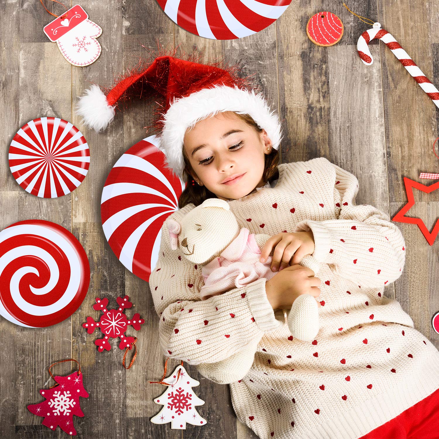 Outus 33-Piece Peppermint Floor & Wall Decals - Christmas Window Stickers for Holiday Decor, Candy-Themed Party Supplies (Style 2) - Perfect for Home, Office & Classroom Xmas Decorations