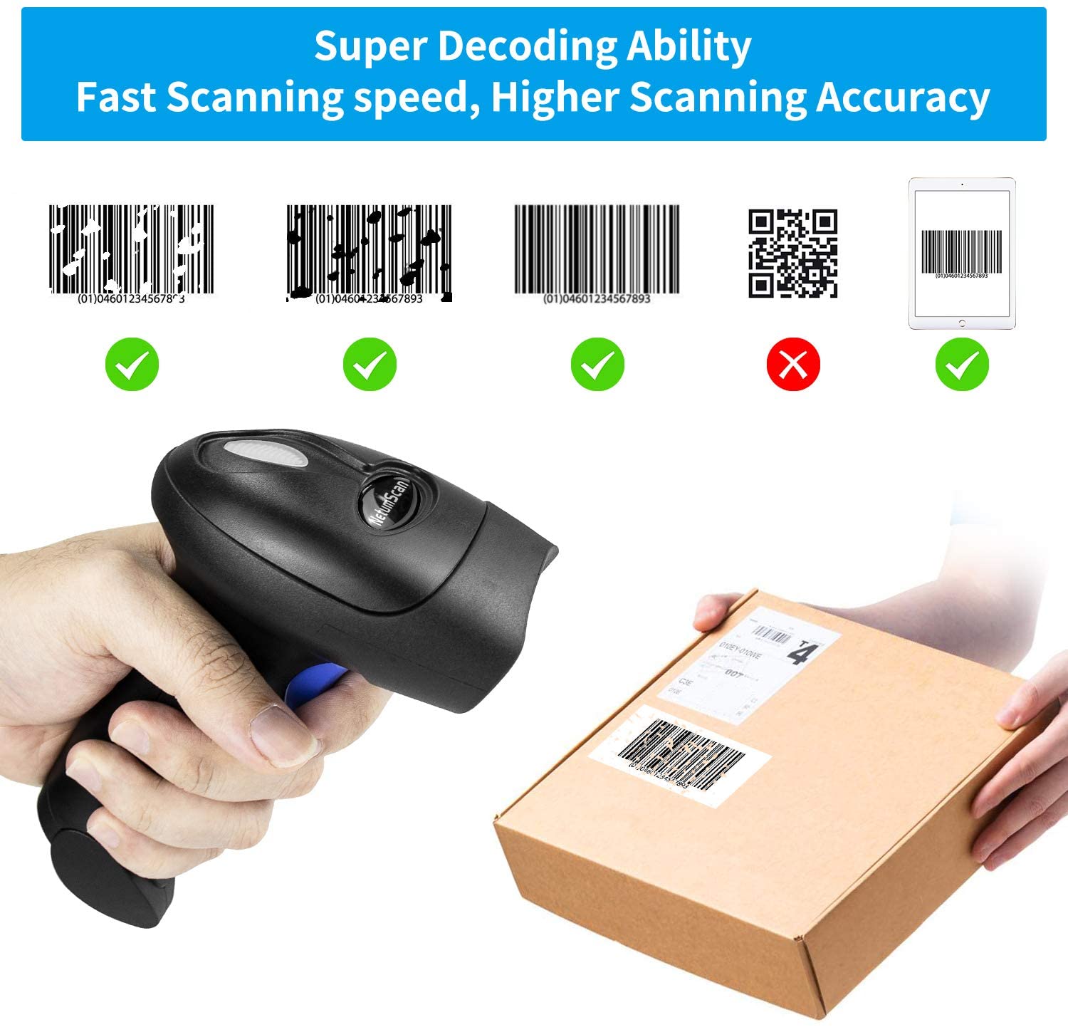 L6S 1D Wireless Barcode Scanner - Portable Bluetooth Handheld Scanner for Retail, Warehouse & Inventory Management - Fast & Accurate Scanning for POS, Supermarkets, Logistics