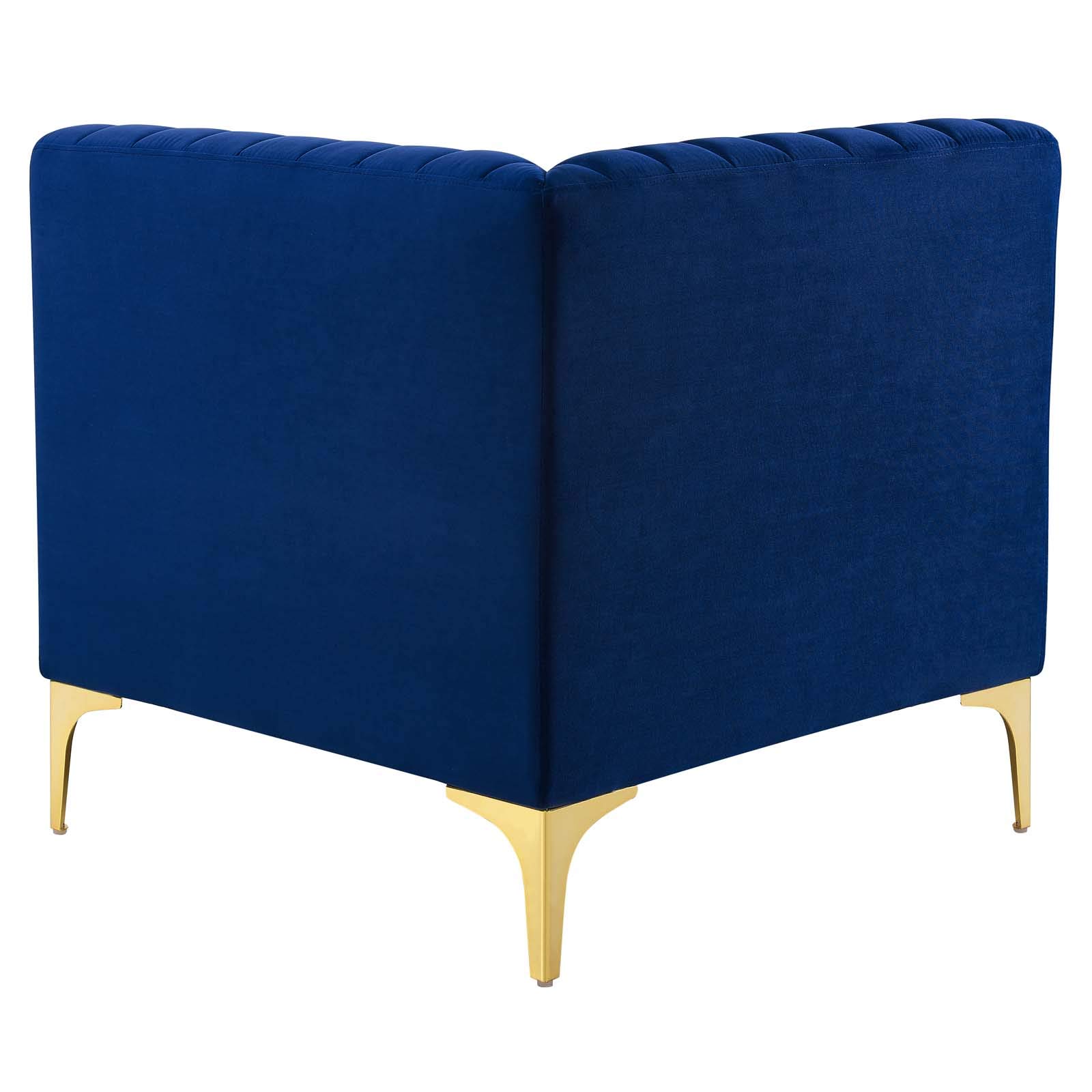 Modway Triumph Channel Tufted Performance Velvet 5-Piece Sectional Sofa in Navy Blue - Modern Living Room Furniture for Small Spaces & Apartments