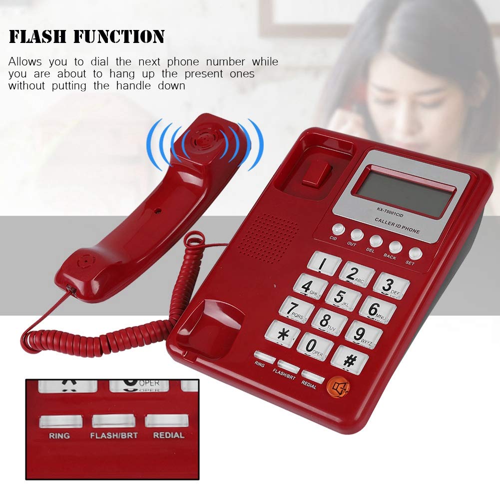 KXT8001 Red Corded Landline Phone with LCD Display - Standard Desktop Telephone for Home, Office, School & Hotel | Reliable Communication Solution for Businesses & Households